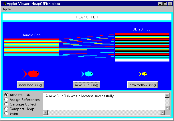 Figure 9-6. The allocate fish mode of the Heap of Fish applet.